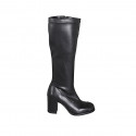 Botas para mujer en piel y piel elástica negra, puntera de piel, cremallera y tacón 7 - Tallas disponibles:  32, 33, 34, 42, 43, 44, 45