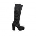Botas para mujer en gamuza y gamuza elástica negra, con plataforma, cremallera y tacón 10 - Tallas disponibles:  32, 33, 34, 35, 42, 43, 44, 45, 46