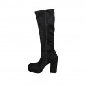 Botas para mujer en gamuza y gamuza elástica negra, con plataforma, cremallera y tacón 10 - Tallas disponibles:  32, 33, 34, 35, 42, 43, 44, 45, 46