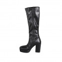 Botas para mujer en piel y piel elástica negra, con plataforma, cremallera y tacón 10 - Tallas disponibles:  32, 33, 35, 42, 43, 44, 46