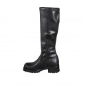 Botas para mujer en piel negra con caña en piel elástica negra, tacón 5 - Tallas disponibles:  32, 33, 34, 42, 43, 44, 45, 46