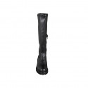 Botas para mujer en piel negra con caña en piel elástica negra, tacón 5 - Tallas disponibles:  32, 33, 34, 42, 43, 44, 45, 46
