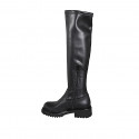 Botas altas para mujer por encima de la rodilla, en piel negra con caña elástica, tacón 5 - Tallas disponibles:  33, 34, 42, 43, 44, 45, 46