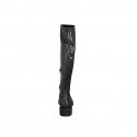 Botas altas para mujer por encima de la rodilla, en piel negra con caña elástica, tacón 5 - Tallas disponibles:  33, 34, 42, 43, 44, 45, 46