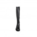 Botas altas para mujer por encima de la rodilla, en piel negra con caña elástica, tacón 5 - Tallas disponibles:  33, 34, 42, 43, 44, 45, 46