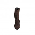 Botas para mujer en gamuza marrón oscuro con vuelta y cremallera, tacón 4 - Tallas disponibles:  33, 34, 35, 42, 45