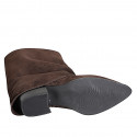 Botas para mujer en gamuza marrón oscuro con vuelta y cremallera, tacón 4 - Tallas disponibles:  33, 34, 35, 42, 45