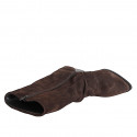 Botas para mujer en gamuza marrón oscuro con vuelta y cremallera, tacón 4 - Tallas disponibles:  33, 34, 35, 42, 45