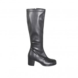 Botas para mujer en piel y piel elástica negra, puntera de piel, cremallera y tacón 5 - Tallas disponibles:  32, 33, 34, 42, 43, 44, 45, 46