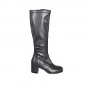 Botas para mujer en piel y piel elástica negra, puntera de piel, cremallera y tacón 5 - Tallas disponibles:  32, 33, 34, 42, 43, 44, 45, 46
