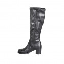Botas para mujer en piel y piel elástica negra, puntera de piel, cremallera y tacón 5 - Tallas disponibles:  32, 33, 34, 42, 43, 44, 45, 46