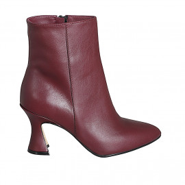 Stivaletto a punta da donna in pelle bordeaux con cerniera tacco 7 - Misure disponibili: 32, 33, 34, 35, 42, 43, 45