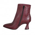 Woman’s maroon leather pointed-toe ankle boots with zipper and heel 7 - Available sizes:  32, 33, 34, 35, 42, 43, 45