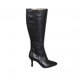 Botas para mujer en piel negra con punta fina, cremallera y tacón 7 - Tallas disponibles:  33, 34, 42, 43