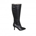 Botas para mujer en piel negra con punta fina, cremallera y tacón 7 - Tallas disponibles:  33, 34, 42, 43