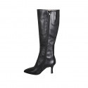 Botas para mujer en piel negra con punta fina, cremallera y tacón 7 - Tallas disponibles:  33, 34, 42, 43