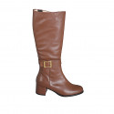 Botas para mujer en piel color cuero con correa, hebilla, cremallera y tacón 5 - Tallas disponibles:  32, 33, 34, 35, 42, 43, 44, 45, 46