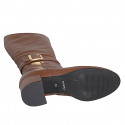 Botas para mujer en piel color cuero con correa, hebilla, cremallera y tacón 5 - Tallas disponibles:  32, 33, 34, 35, 42, 43, 44, 45, 46