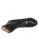 Woman’s black leather platform ankle boots with a black patent leather strap and side zipper heel 10 - Available sizes:  32, 33, 34, 42, 43, 44, 45, 46, 47