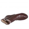 Woman’s brown leather platform ankle boots with a printed leather strap and side zipper, heel 10 - Available sizes:  32, 33, 42, 43, 44, 45, 46, 47