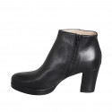 Woman’s black leather platform ankle boots with a zipper, heel 7 - Available sizes:  32, 33, 34, 43, 45, 46