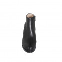 Woman’s black leather platform ankle boots with a zipper, heel 7 - Available sizes:  32, 33, 34, 43, 45, 46