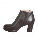 Woman’s dark brown leather platform ankle boots with a zipper, heel 7 - Available sizes:  32, 33, 34, 42, 44, 45, 46