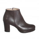 Woman’s dark brown leather platform ankle boots with a zipper, heel 7 - Available sizes:  32, 33, 34, 42, 44, 45, 46