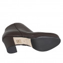Woman’s dark brown leather platform ankle boots with a zipper, heel 7 - Available sizes:  32, 33, 34, 42, 44, 45, 46