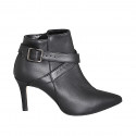 Woman’s black leather pointed-toe ankle boots with crossed strap, buckle, zipper and heel 7 - Available sizes:  32, 33, 34, 35, 42, 43, 44, 45