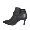 Woman’s black leather pointed-toe ankle boots with crossed strap, buckle, zipper and heel 7 - Available sizes:  32, 33, 34, 35, 42, 43, 44, 45