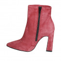 Woman’s ruby red suede pointed-toe ankle boots with zipper and block heel 9 - Available sizes:  33, 34, 35, 42, 43, 44