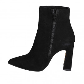 Bottines pour femmes à bout pointu en daim noir, fermeture éclair et talon carré 9 - Pointures disponibles:  32, 33, 34, 35, 42, 43, 44, 45 2