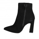 Woman’s black suede pointed-toe ankle boots with zipper and block heel 9 - Available sizes:  32, 33, 34, 35, 42, 43, 44, 45
