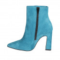 Woman’s petrol green suede pointed-toe ankle boots with zipper and block heel 9 - Available sizes:  32, 33, 34, 35, 42, 43, 45