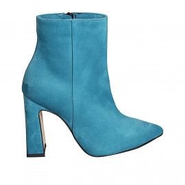 Stivaletto a punta da donna in camoscio verde petrolio con cerniera e tacco a blocco 9 - Misure disponibili: 32, 33, 34, 35, 42, 43, 45