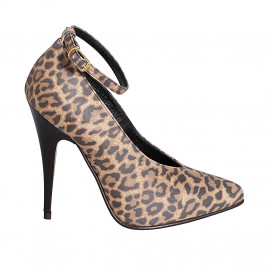 Woman’s pointed-toe pumps in printed leather with an ankle strap, V-cut vamp and heel 11 - Available sizes:  31, 32, 33, 34, 35, 42, 43, 44, 45, 46, 47