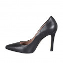 Zapato de salon a punta para mujer en piel negra tacon 10 - Tallas disponibles:  31, 32, 33, 34, 42, 43, 44, 45