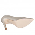 Woman's pointy pump in platinum laminated leather heel 10 - Available sizes:  31, 32, 33, 34, 35, 42, 43, 44, 45