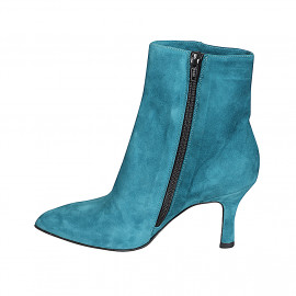 Bottines pour femmes à bout pointu en daim turquoise avec fermeture éclair, talon 7 - Pointures disponibles:  32, 33, 34, 35, 42, 44, 46 2