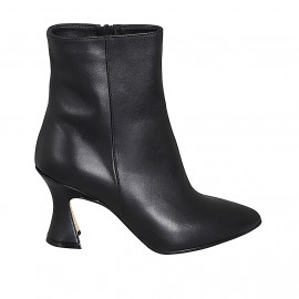 Woman’s pointed-toe black leather ankle boots with zipper and hourglass heel 7 - Available sizes:  32, 33, 34, 35, 42, 44, 45, 46