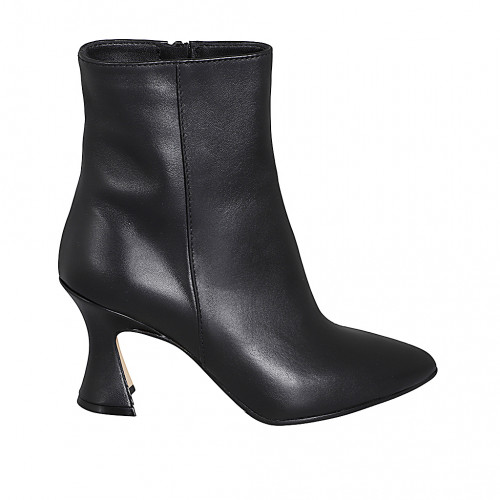 Woman’s pointed-toe black leather ankle boots with zipper and hourglass heel 7 - Available sizes:  32, 33, 34, 35, 42, 44, 45, 46