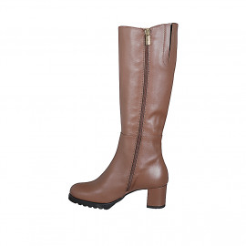 Bottes pour femmes en cuir cognac avec fermeture éclair, talon 5 - Pointures disponibles:  32, 33, 34, 35, 42, 43, 44, 45 2