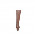 Botas para mujer en piel color cuero con cremallera, tacón 5 - Tallas disponibles:  32, 33, 34, 35, 42, 43, 44, 45