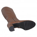 Botas para mujer en piel color cuero con cremallera, tacón 5 - Tallas disponibles:  32, 33, 34, 35, 42, 43, 44, 45