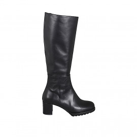 Woman’s black leather boots with zipper, heel 5 - Available sizes:  32, 33, 34, 35, 42, 43, 44, 45, 46