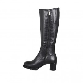 Bottes pour femmes en cuir noir avec fermeture éclair, talon 5 - Pointures disponibles:  32, 33, 34, 35, 43, 44, 45, 46 2