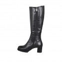 Botas para mujer en piel negra con cremallera, tacón 5 - Tallas disponibles:  32, 33, 34, 35, 42, 43, 44, 45, 46