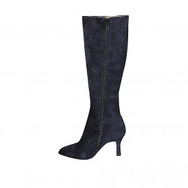 Bottes pour femmes à bout pointu en daim bleu nuit avec fermeture éclair, talon 7 - Pointures disponibles:  32, 33, 42, 43, 45 2