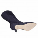 Botas para mujer en gamuza azul noche con punta fina y cremallera, tacón 7 - Tallas disponibles:  32, 33, 42, 43, 45